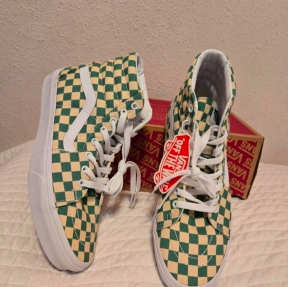 Vans Sk8 Hi Men 10 Checkerboard Light Green White Classic Retro 032026 - Picture 3 of 9
